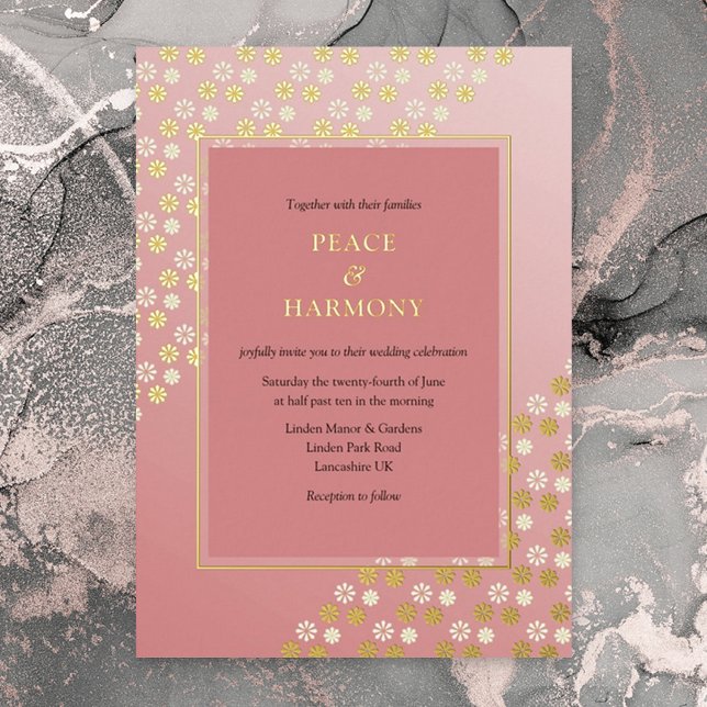 Florescent Dream Gold Floral Pink Wedding Foil Invitation (Creator Uploaded)