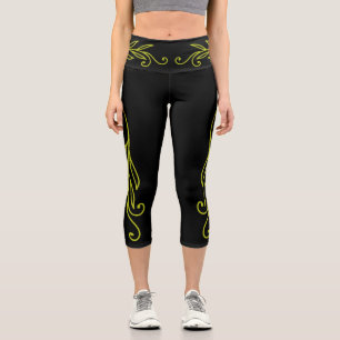 Florescent Green Leaf Curls  Capri Leggings