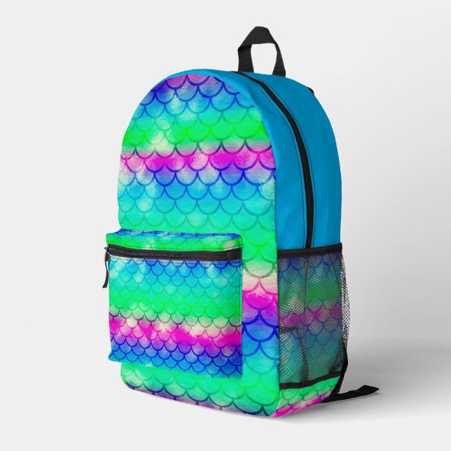Florescent mermaid world printed backpack (Back Corner Right)