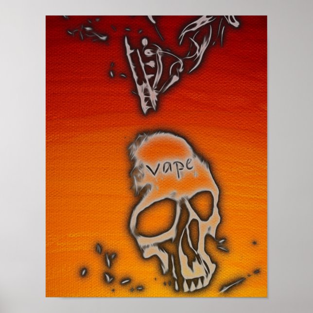 Florescent Orange Red Skull Smoke Vape Poster (Front)