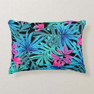 Florescent palm leaves accent pillow