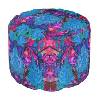 Florescent Pink Floral Surge Round Pouf