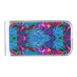 Florescent Pink Floral Surge Silver Finish Money Clip