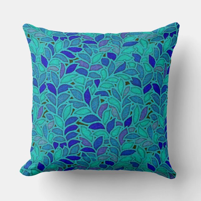 Floresta Greine in Blue and Aqua Throw Pillow (Front)
