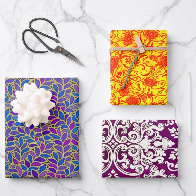 Floresta, Pearly and Woodbury Sampler Wrapping Paper Sheets (Front)