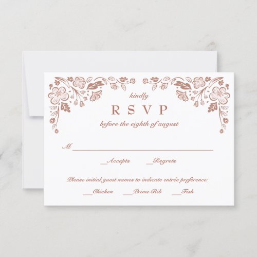 Florid Frame Wedding RSVP Card Faux Rose Gold