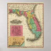 Florida Counties Map - Large 48x44.25 Inch Art Quality Print On Durable Polypropylene, Matte Finish