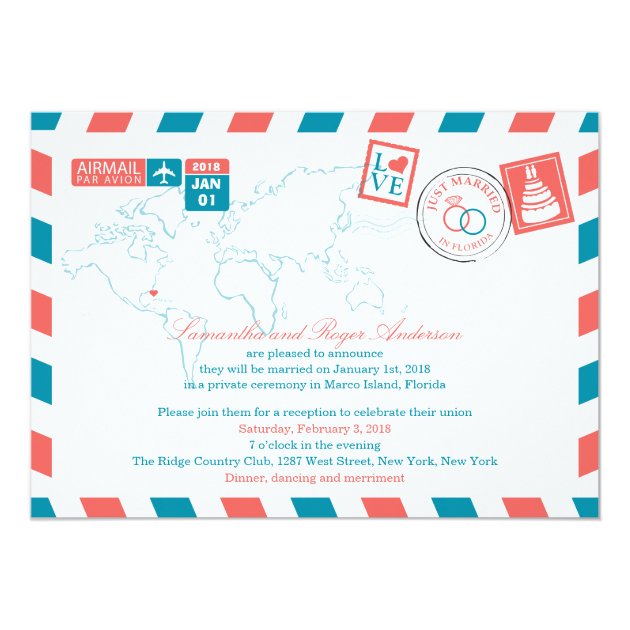 Florida Airmail Post Wedding Reception Card