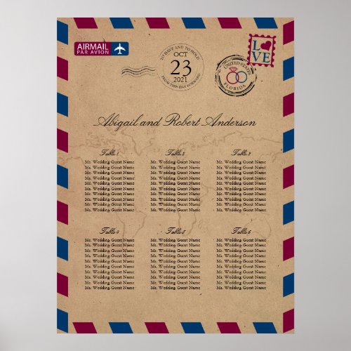 Florida Airmail Wedding Guest Seating Chart