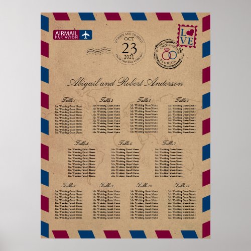 Florida Airmail Wedding Guest Seating Chart