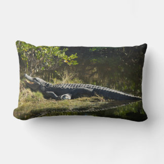 Florida Alligator on Grassy Bank – Wild Swamp Lumbar Pillow