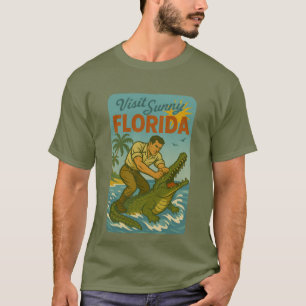 Florida Alligator Wrestling   Funny Retro Coastal T-Shirt