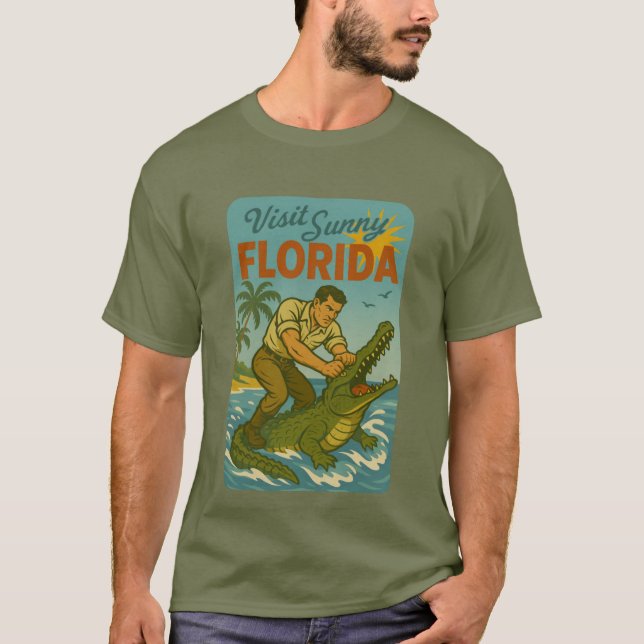 Florida Alligator Wrestling | Funny Retro Coastal T-Shirt (Front)