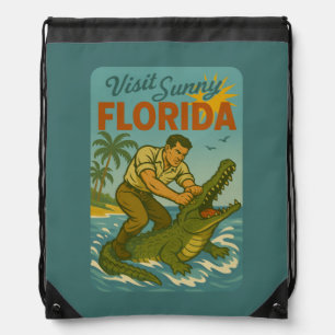 Florida Alligator Wrestling   Funny Retro Daypack Drawstring Bag
