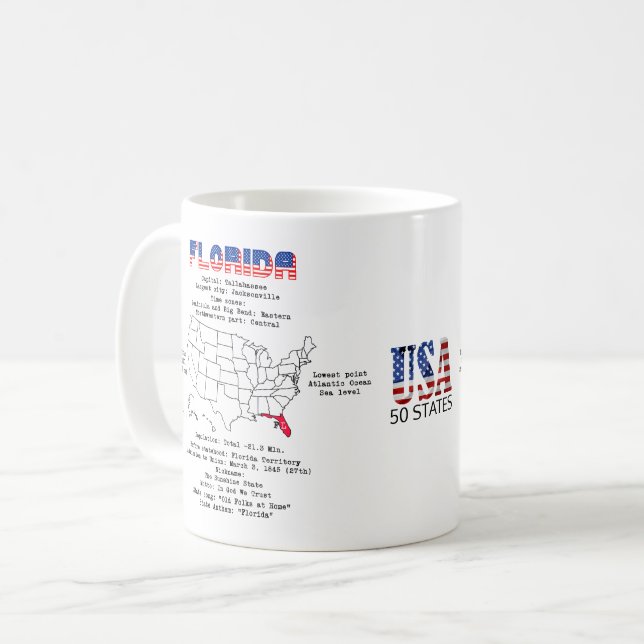Florida American state on a map and useful info Coffee Mug (Front Left)