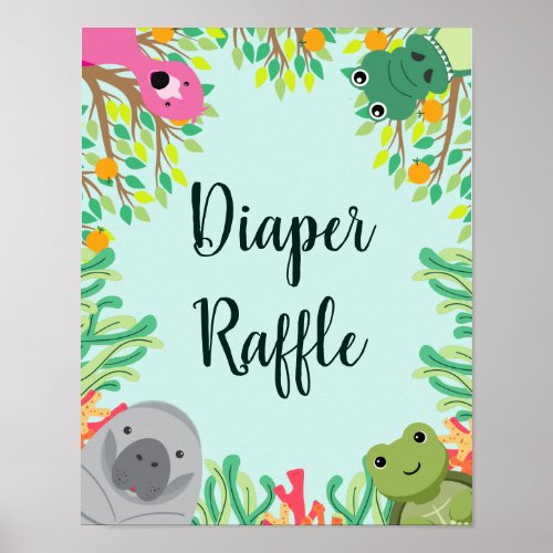 Florida Animals Baby Shower Diaper Raffle Sign