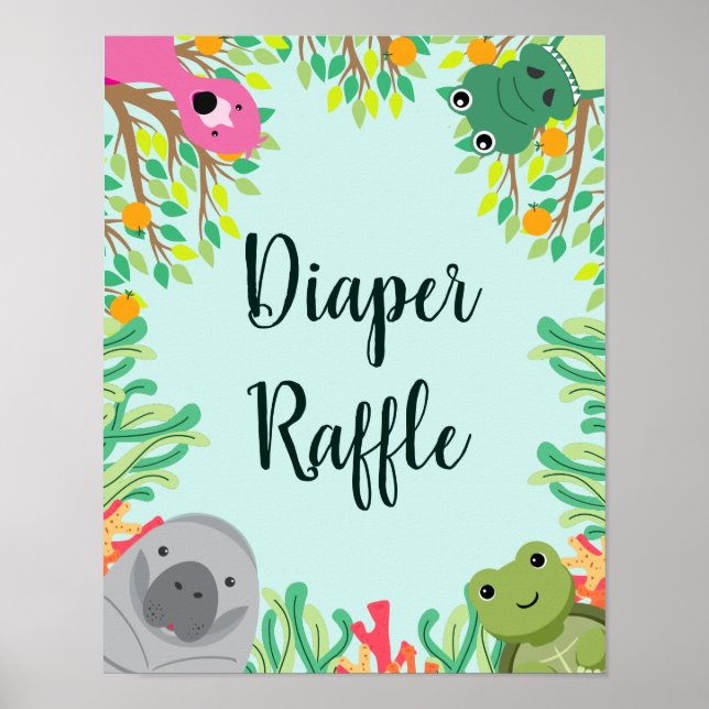 Florida Animals Baby Shower Diaper Raffle Sign (Front)