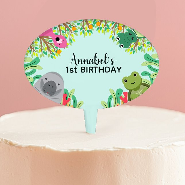 Florida Animals Wild One Cute Kids Birthday Cake Topper (Creator Uploaded)