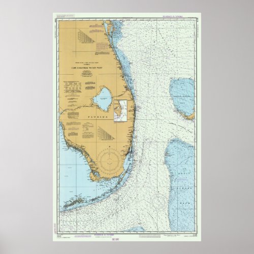 Florida Atlantic Coast Map 1982 Poster