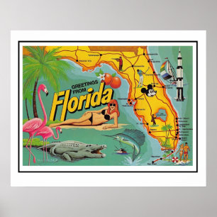 Florida Attraction Map Poster Print