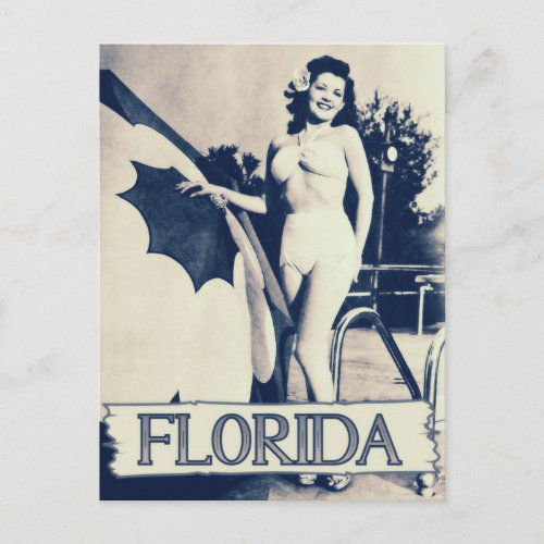 Florida Bathing Beauty Vintage pin up girl  Postcard