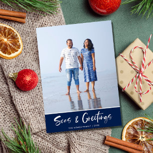 Florida Beach Blue Stripe Family Photo Christmas Holiday Card
