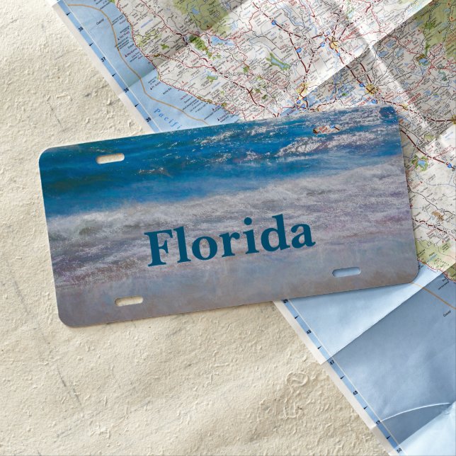 Florida Beach Blue Tropical Ocean Waves Coastal License Plate (In Situ)