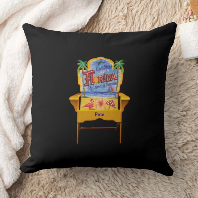 Florida Beach Chair with your Name(s) Throw Pillow (Blanket)