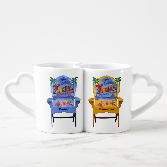 Florida Beach Chairs Mug Set w/your Names  (Back Nesting)