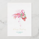 Florida Beach Christmas Watercolor Personalized Foil Holiday Card<br><div class="desc">This Florida beach Christmas card is a cute idea to send to friends and family this season. It features a watercolor pink flamingo with wreath. The word's "Merry Christmas" is set in letter pressed gold foil. Personalize with your wording and your couple's photo, pet photo or family photo. A fun...</div>