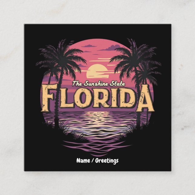Florida Beach During Sunset Overlooking Ocean  Square Business Card (Front)