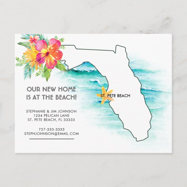 Florida Beach Home New Address Announcement Postcard (Front)