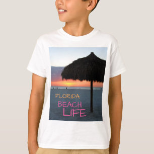 Florida Beach Life Sunset Palm Frond Umbrella T-Shirt
