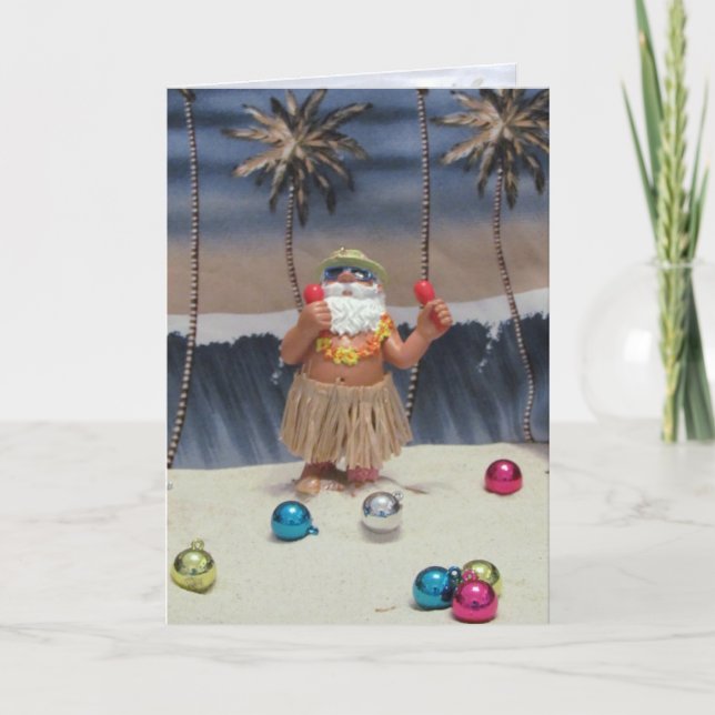 Florida Beach Party Santa -Merry Rockin' Christmas Holiday Card (Front)