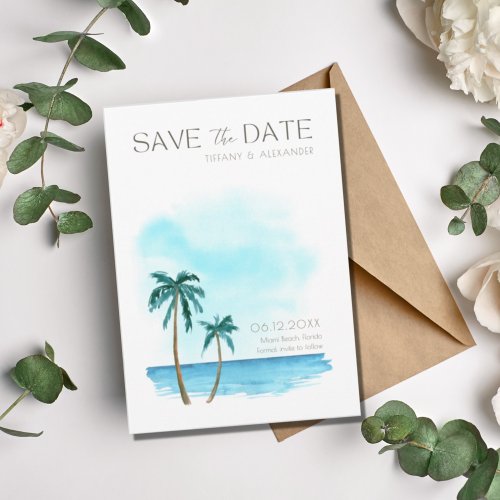 Florida Beach Photo Watercolor Destination Wedding Save The Date