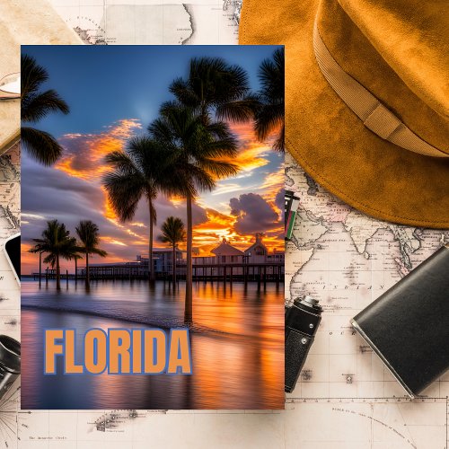 Florida Beach Postcard Vintage Palm tree  Postcard