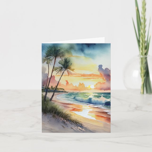 Florida Beach Sunset Watercolor Card (Front)