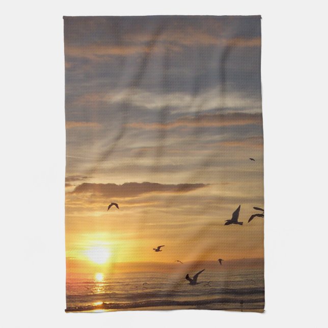 Florida Beach Sunset with Birds Towel (Vertical)