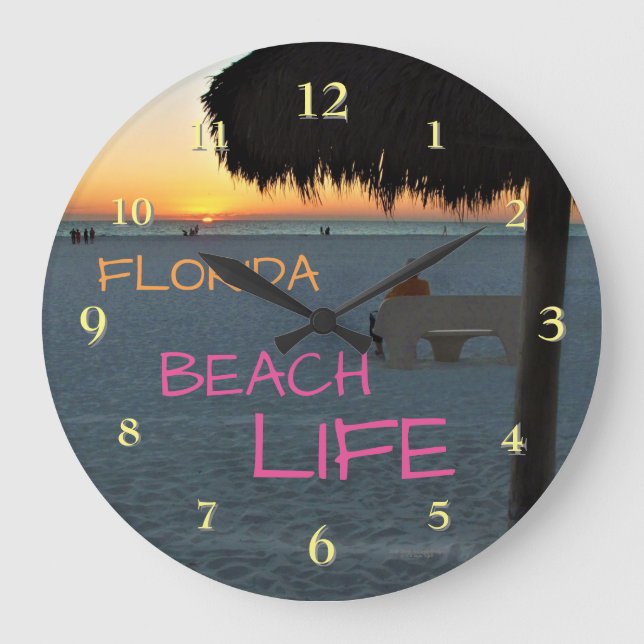 Florida Beach Sunset with Man Sitting on Bench Large Clock (Front)