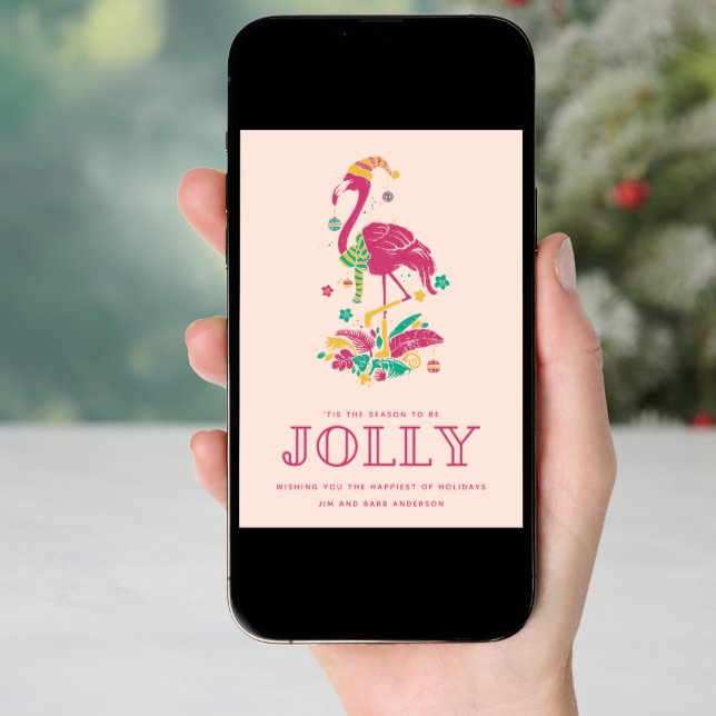 Florida Beach Tropical Flamingo Christmas Holiday Card (Front Digital)