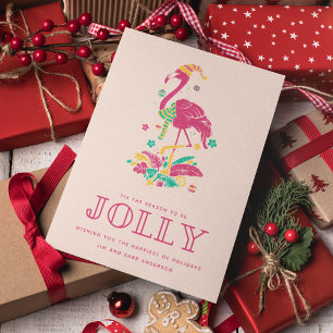 Florida Beach Tropical Flamingo Christmas Holiday Card