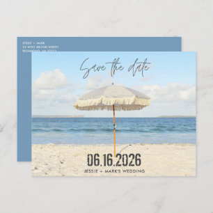 Florida Beach Umbrellw Wedding Save the Date Announcement Postcard