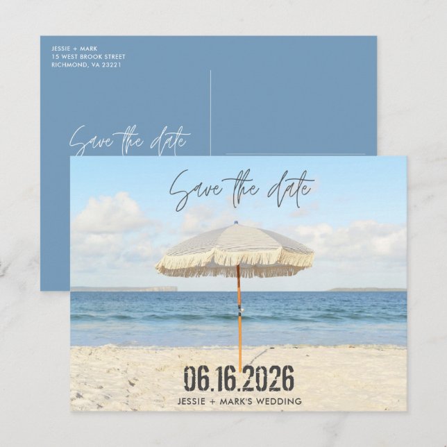 Florida Beach Umbrellw Wedding Save the Date Announcement Postcard (Front/Back)