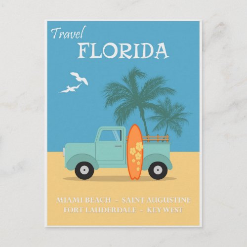 Florida Beach Vintage Travel Poster Postcard