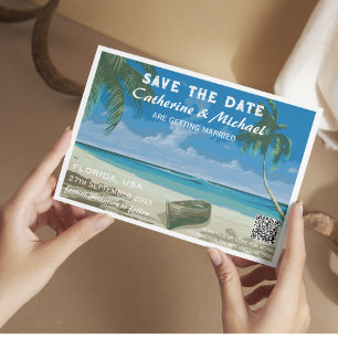 Florida Beach Wedding Travel Poster Style QR Code Save The Date