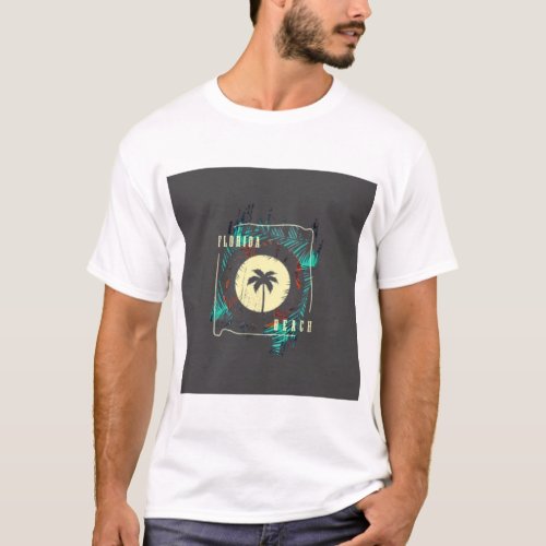 Florida beach with palm trees T_Shirt