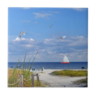 Florida Beach with Sailboat Tile