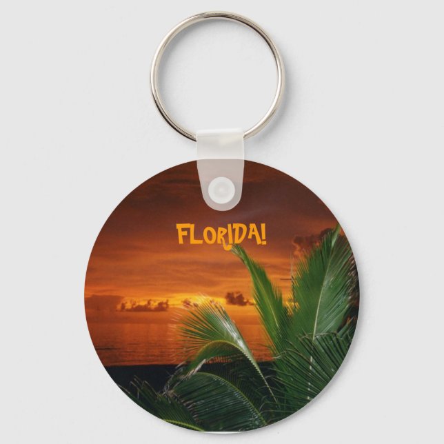 FLORIDA! beautiful Florida sunset, palm tree Keychain (Front)
