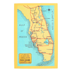 Florida Boca Grande Map 20x30 Metal Print