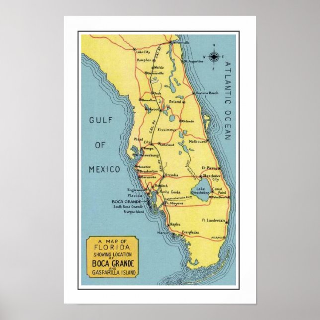 Florida Boca Grande Map Poster Print (Front)